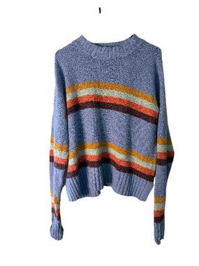 SO Women's Blue Color Block Striped Ribbed Knit Sweater XXL